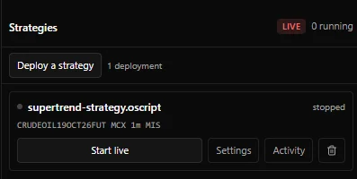 The Strategies panel with a deployed OpenScript strategy