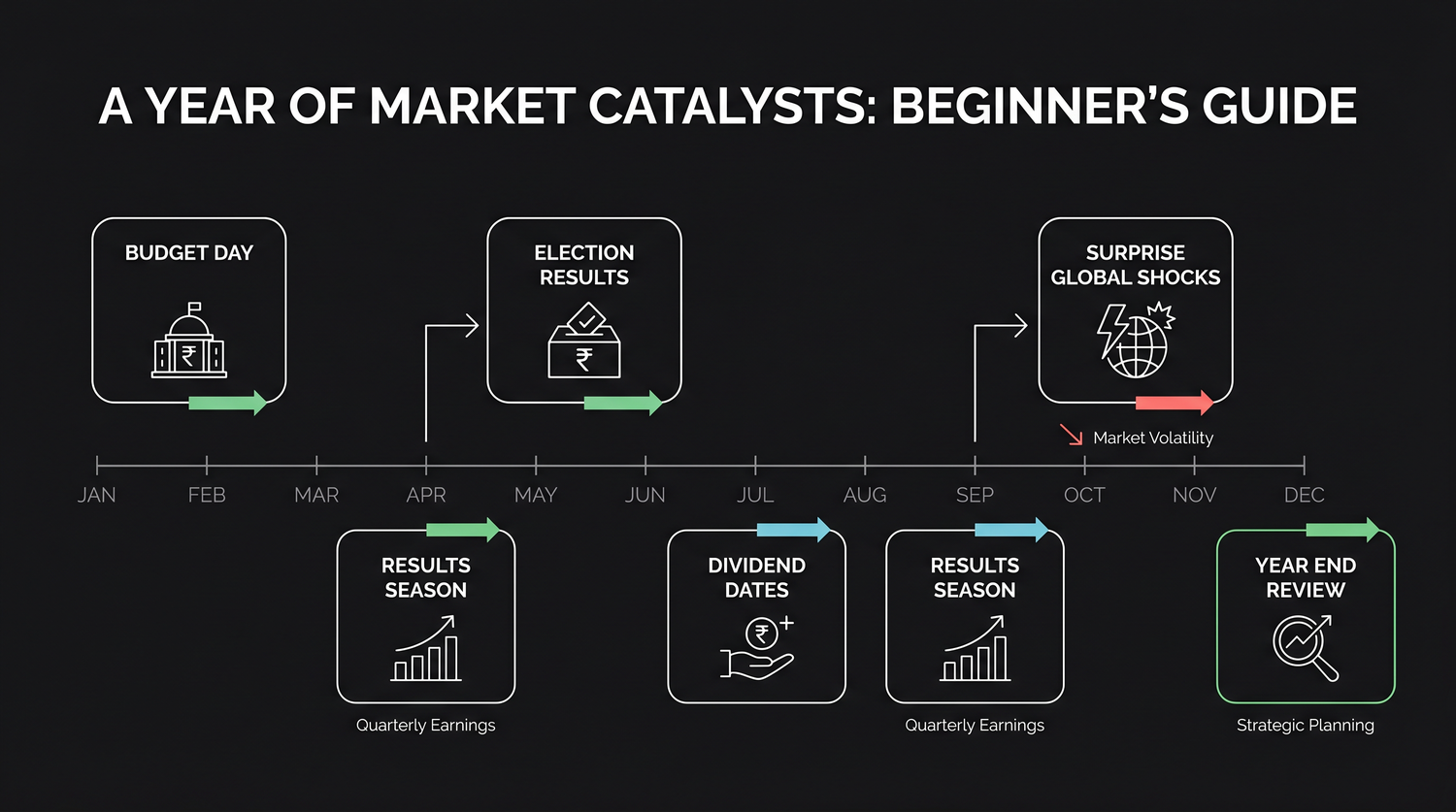 A year of catalysts, results seasons, dividend dates, Budget day, election results and surprise global shocks marked across the calendar